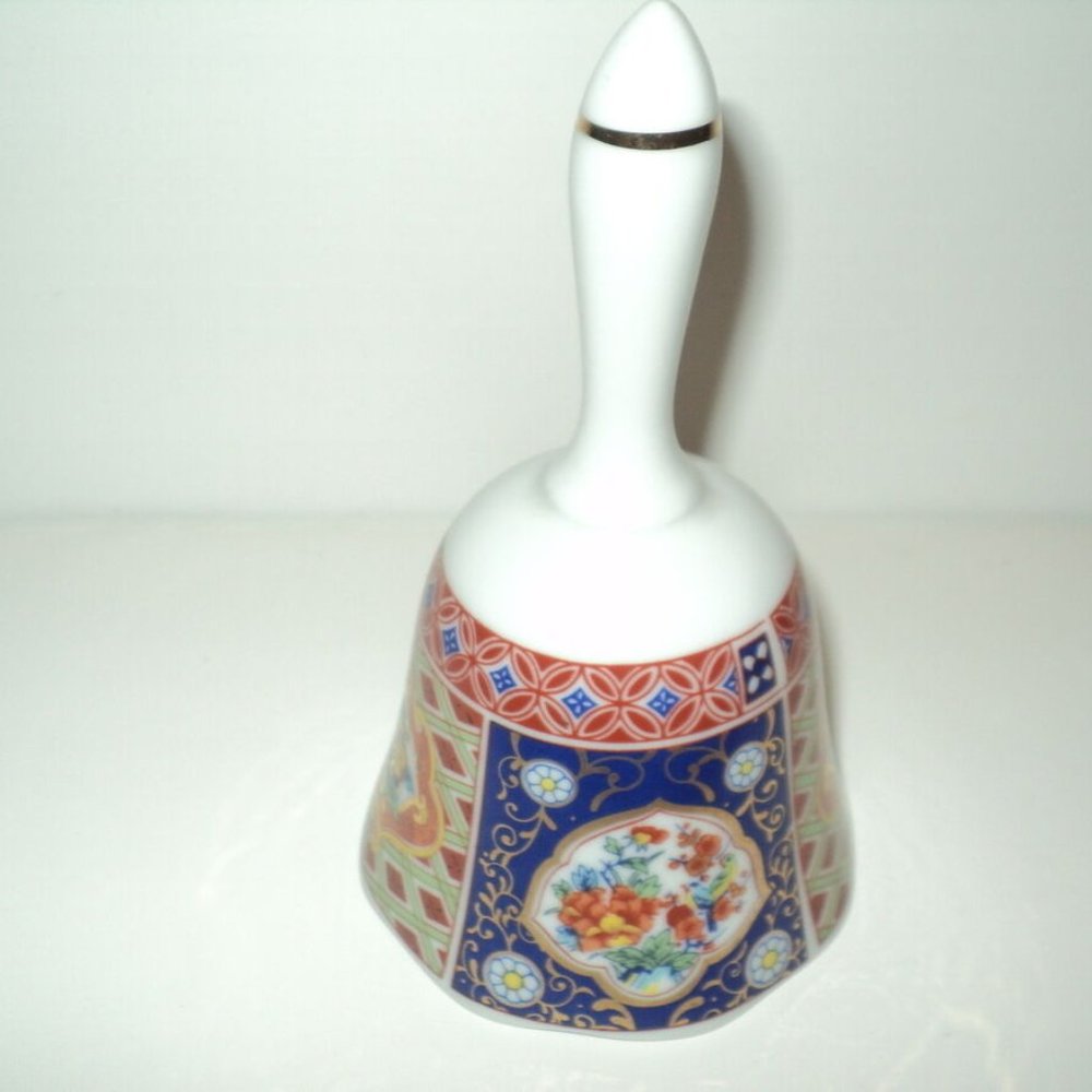 Vintage Imari Bell Japanese Porcelain Geometric & Floral 5" x 3"